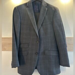 Men's Gray Windowpane Suit Jacket - Classic Single-Breasted Blazer And Pants